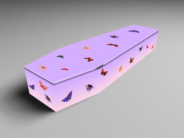 Butterfly, Sheep, Parakeets printed coffins
