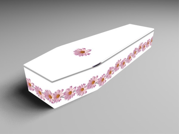 Daisy white, blue, and pink printed coffins 