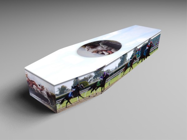 racehorse, football, golf printed coffins