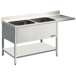 Stainless steel mortuary double sink with overhang ledge