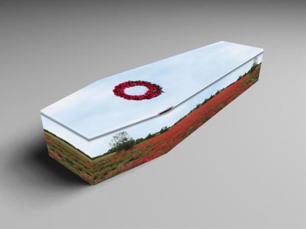 Poppies, light blue, in sky coffins