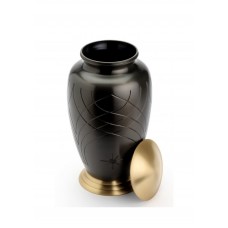 ROCHESTER BLACK CREMATION ASHES URN WITH LID OFF 