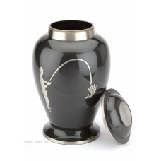 HOBBY FISHING GREY CREMATION ASHES URN WITH LID OFF 